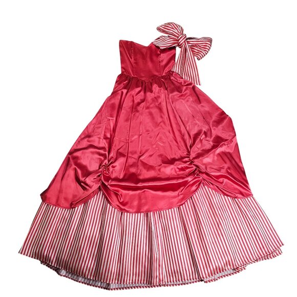 VTG 80s Gunne Sax Jessica McClintock Red Satin & Striped Gown Sz 5 Prom Dress - Picture 1 of 16